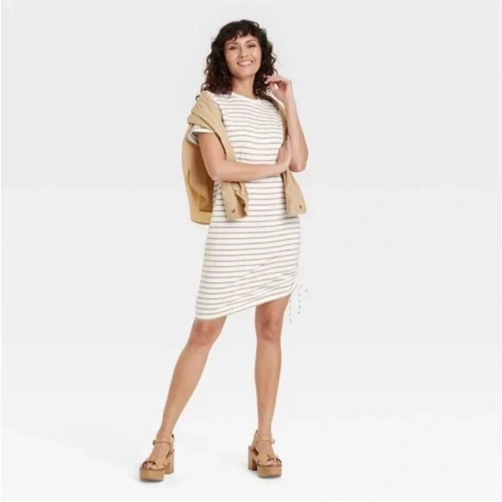 Universal Thread Striped Shirt Sleeve Drawstring Side Dress Size S Small NWT